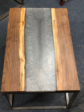 Load image into Gallery viewer, Epoxy river table, mounted to carbon steel legs
