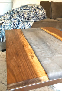 Epoxy river table, mounted to carbon steel legs